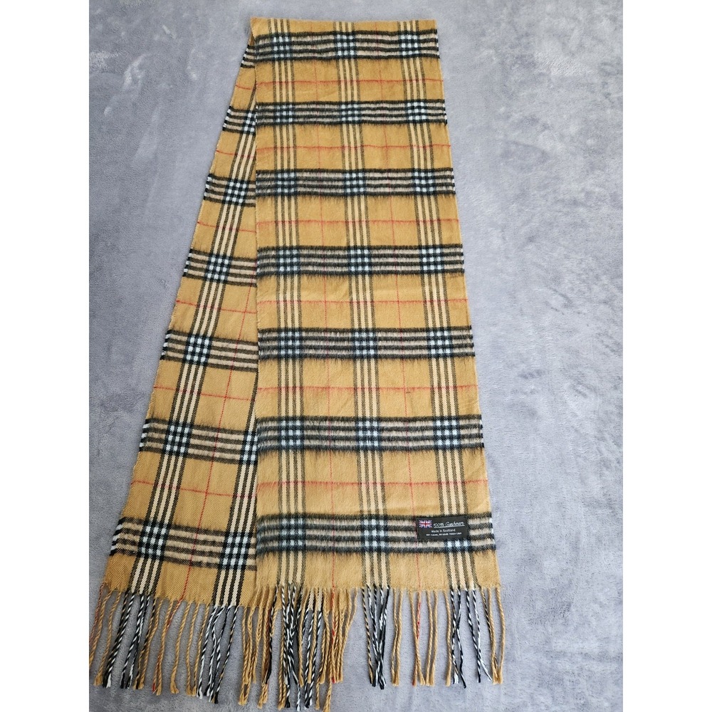 Mens Womens Winter Warm SCOTLAND Made 100% CASHMERE Scarf Scarves Plaid Tan